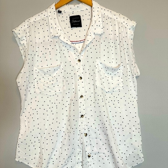 JACHS Girlfriend Womens Size XL Shirt Blouse Top Polkadot Buttons Pockets Preppy - Picture 1 of 7